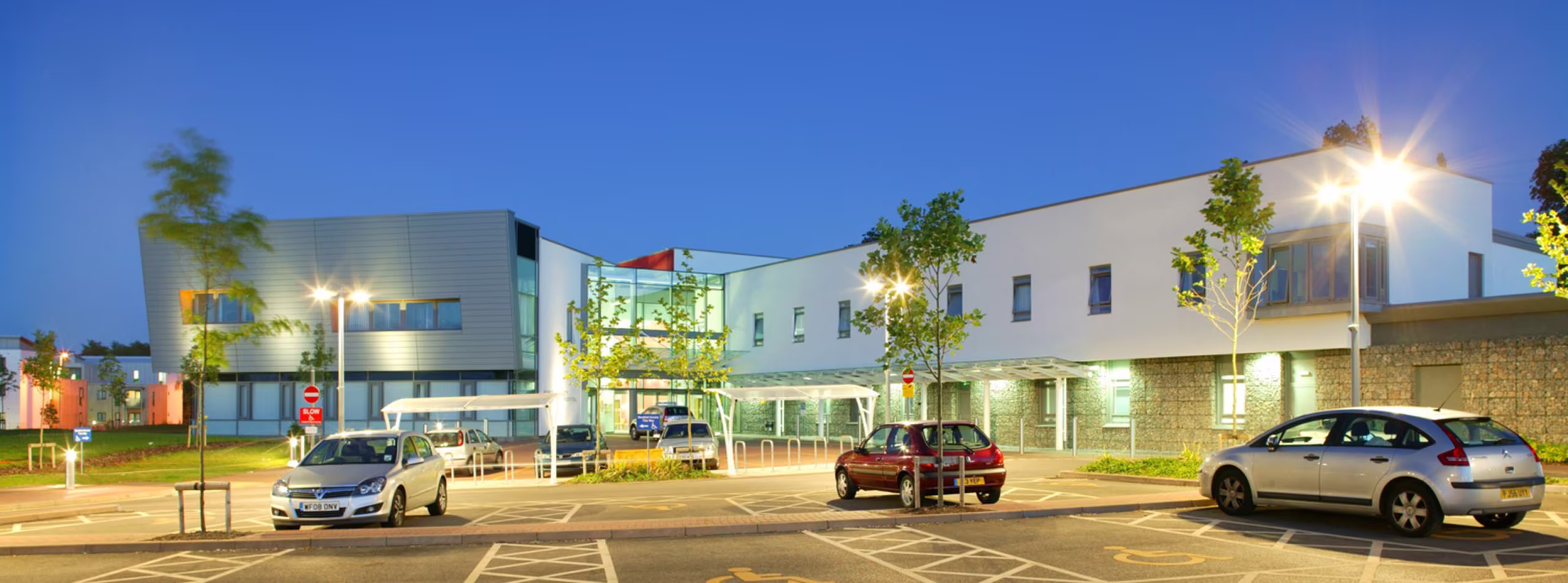 Newton Abbot Community Hospital - Urgent Treatment Centre entrance and building exterior. Located in Newton Abbot, Devon.